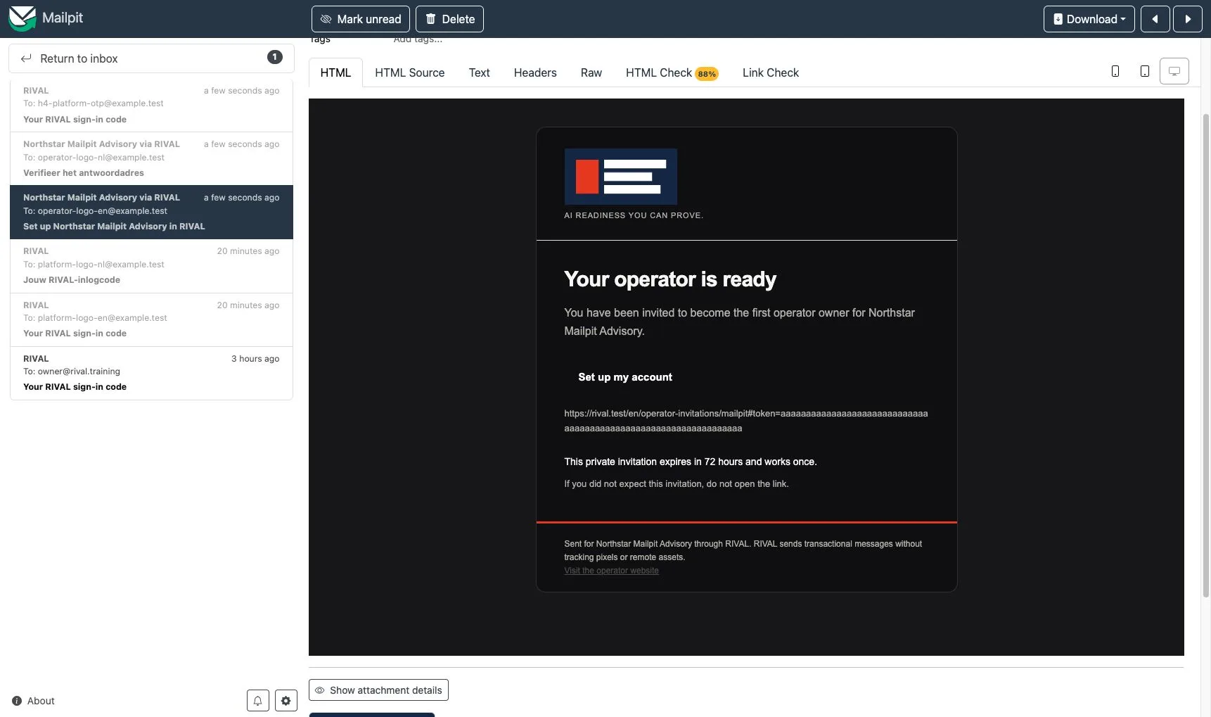 An Operator message with the combined sender and verified reply address