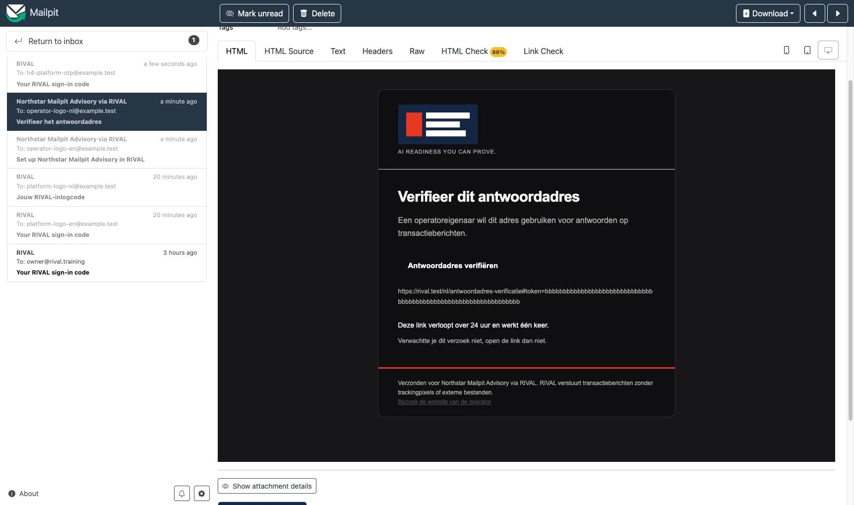 Een bericht namens een Operator met de gecombineerde afzender en het geverifieerde antwoordadres